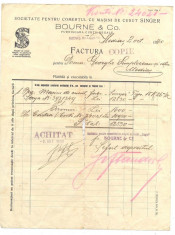 DOCUMENT VECHI -FACTURA masina de cusut SINGER,medias 1930 foto