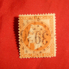 Timbru 40 C orange Napoleon III incoronat , 1868 Franta ,dantelat , stamp.