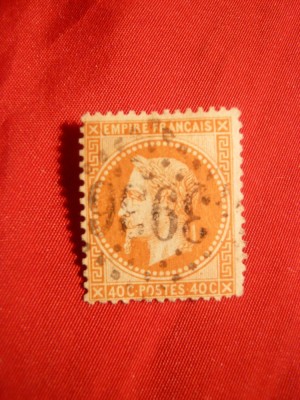 Timbru 40 C orange Napoleon III incoronat , 1868 Franta ,dantelat , stamp. foto