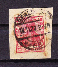 Timbre GERMANIA REICH 1902/ MI.75 = &amp;quot;GERMANIA&amp;quot; , 40 Pf. ST. FARA Wz. PE FRAGMENT de PLIC foto