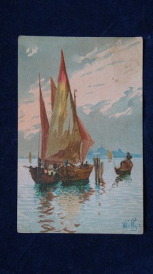 Vedere reproducere arta -Barci pe mare - pescari - maritim - scrisa, necirculata foto