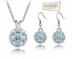 Set bijuterii -Aqua -Cristal tip Swarovski Elements, placat cu aur alb 18 k foto