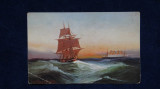 Vedere reproducere arta -Barci pe mare - pescari - maritim - TSN serie 1845