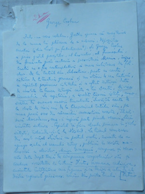 Manuscris Serban Cioculescu, 4 foi, o evocare a lui George Cosbuc foto