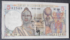 Africa Occidentala Franceza / French West Africa 5 Franci / Francs 1949 P 36 aUNC ( superba ) ! FOARTE RARA in asa stare ! foto