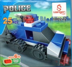 Masina de politie tip lego, 25 piese, jucarie constructiva, Loongon 18802-02 foto