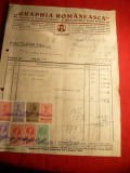 Factura antet Graphia Romaneasca 1936,timbre fiscale si T.Aviatiei 10 lei violet, Romania 1900 - 1950