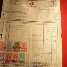 Factura antet Graphia Romaneasca 1936,timbre fiscale si T.Aviatiei 10 lei violet