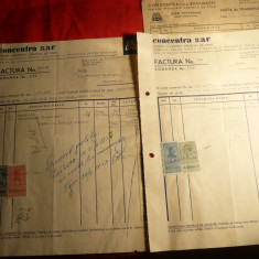 Factura cu 2 pag. Concentra SAR Bucuresti 1937 ,4 timbre fiscale si Aviatie