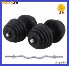 Set gantere cauciucate 2x15KG/Brat 30 KG + Bara cromata Z pt haltere NOI SIGILATE foto