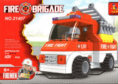 Masina de pompieri tip lego, 101 piese, jucarie constructiva, AUSINI 21407 foto