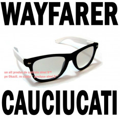 WAYFARER CAUCIUCATI Ochelari Negru ALB Mat Lentile Transparente Nerd Geek Tocilari albi mate cauciucate foto