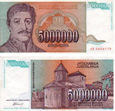 IUGOSLAVIA 5 000 000 DINARI 1993; P 132 / VF foto