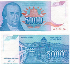 IUGOSLAVIA 5000 DINARI 1994; P 141 / VF foto