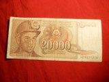 Bancnota 20 000 Dinari 1987 Yugoslavia ,cal.mediocra