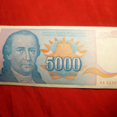 Bancnota 5000 Dinari 1994 Yugoslavia ,cal.F.Buna