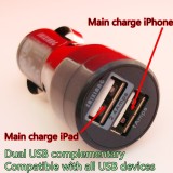 Incarcator auto pentru Tableta si telefoane, iPhone, iPad, iPod, 5v 2,4A - 5v 1A, total 3.4 A, 17 W