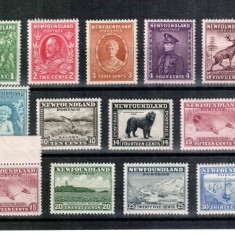 Newfoundland Terra Nova 1932 KGV, Mi #172-183**/* + 180 C**, fauna, caine, peste, MNH/MLH, rare, cota 108 Euro