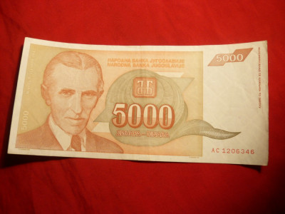 Bancnota 5000 Dinari 1993 Yugoslavia , cal.Buna-F.Buna foto