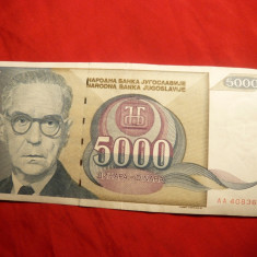 Bancnota 5000 Dinari 1992 Yugoslavia ,cal.F.Buna