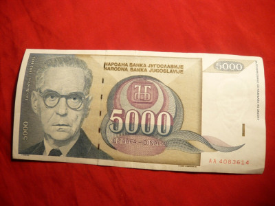 Bancnota 5000 Dinari 1992 Yugoslavia ,cal.F.Buna foto