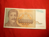 Bancnota 5 Milioane Dinari 1993 Yugoslavia ,cal.Buna-F.Buna