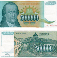 LOT 10 BANCNOTE IUGOSLAVIA 500000 DINARI 1993; P 131 / VF foto