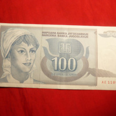 Bancnota 100 Dinari 1992 Yugoslavia , cal.F.Buna