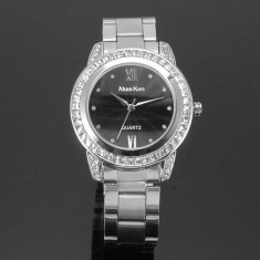 Ceas dama ALIAS KIM (SUA) by FOSSIL argintiu cu negru pietre cristale albe lux elegant, pret site 125 $+cutie cadou+card garantie -ideal aniversare foto