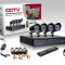 Sistem Complet Supraveghere Video 600 linii - Kit 4 camere metal exterior +DVR cu internet full D1 +++ cabluri alimentare, suporti