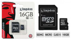 Card microSD Kingston 16 GB, clasa 10 + adaptor SD foto