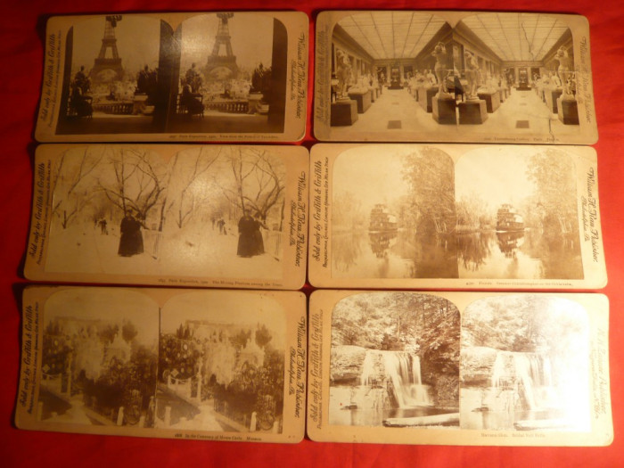 Set 6 Fotografii stereoscopice cca.1900 Griffith: Paris(3),MonteCarlo ,Florida,etc.