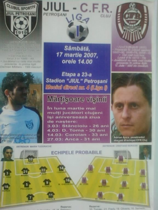 Jiul Petrosani-CFR Cluj Napoca (17 martie 2007)