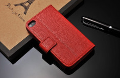 Husa / toc protectie piele iPhone 4, 4s lux, tip flip cover portofel, rosie foto
