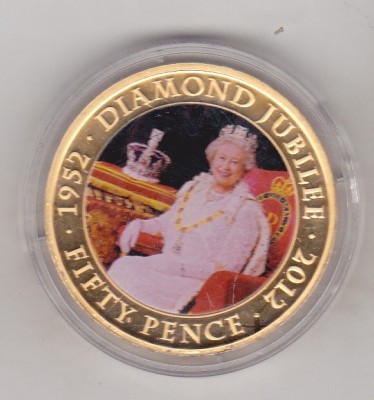bnk mnd Jersey 50 pence ( 1 crown ) 2011 - Jubileul de diamant 1952-2012 (2) foto