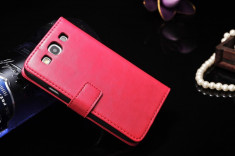 Husa / toc piele fina Samsung Galaxy S3 / S3 NEO lux, flip cover portofel, ROZ foto