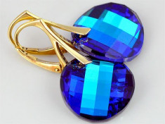 CERCEI ARGINT 925 PLACAT CU AUR 24 K CU CRISTALE PRODUSE DE SWAROVSKI BERMUDA BLUE 18 MM foto