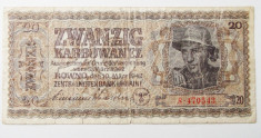 UCRAINA UKRAINA 20 Karbowanez 10.3.1942 ocupatie germana - 40 $ prima cota ** foto