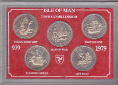 bnk mnd Insula Man - set 5x1 crown 1979 - Tymwald Millennium - corabii - in cutie foto