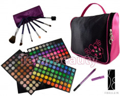 Set Cadou Trusa machiaj 180 culori Fraulein38 Jelly Matte + 7 pensule machiaj Fraulein Purple Rain + Creion Sprancene + Geanta Cadou trusa fard foto