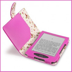 Husa Amazon Kindle 4 5 - 6 inch roz cu flori foto