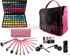 Set Cadou Trusa machiaj 120 culori Fraulein38 Jelly Matte + 12 pensule machiaj Fraulein Pink Candy + Set 2x Eyeliner Gel + Geanta Cadou trusa farduri foto