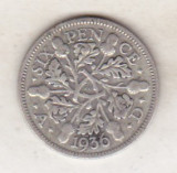 bnk mnd Marea Britanie Anglia 6 pence 1936 argint