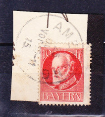 Timbre BAYERN 1916/*114A = KONIG LUDWIG III (1845-1921), ST.,Wz.4, PE FRAGMENT DE PLIC foto