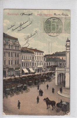 B76707 Romania Bucuresti Piata teatrului 1908 Animatie mare foto