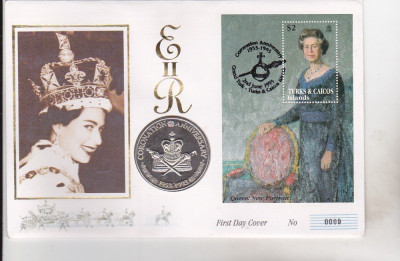 bnk mnd Turks and Caicos 5 crowns 1993 , FDC , Elizabeth II foto