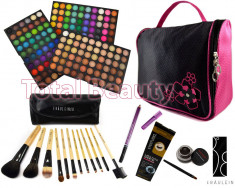 Set Cadou Trusa machiaj 180 culori Fraulein38 Rainbow + 12 pensule Fraulein38 Black Premium + Eyeliner Gel + Creion Sprancene + Geanta Cadou foto