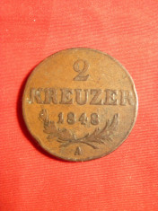 Moneda 2 Kr.1848 Austria ,bronz ,cal.F.Buna foto