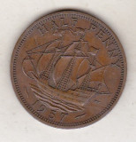 Bnk mnd Marea Britanie Anglia 1/2 penny 1957 , corabie, Europa