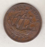 Bnk mnd Marea Britanie Anglia 1/2 penny 1957 , corabie, Europa